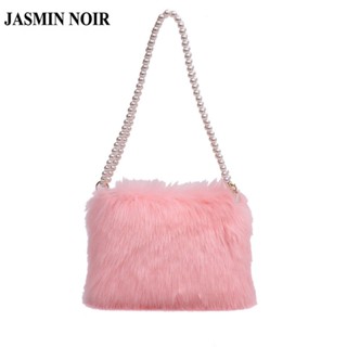 Jasmin NOIR กระเป๋าสะพายไหล่ กระเป๋าถือ สะพายข้าง ประดับมุก ขนเฟอร์ สําหรับสตรี