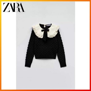 ZARA เสื้อกันหนาว ผ้ากํามะหยี่ ประดับโบว์ แฟชั่นฤดูหนาว สําหรับผู้หญิง