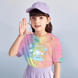 เสื้อเชิ้ตแขนสั้น พิมพ์ลายการ์ตูน Cinnamoroll สีมัดย้อม แฟชั่นฤดูร้อน สําหรับเด็กผู้ชาย และเด็กผู้หญิง