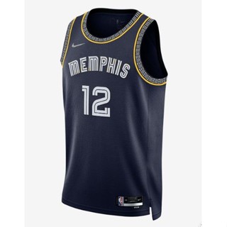 ฮอตเพรสเซอร์ 2022 NBA Grizzlies 12# เสื้อกีฬาบาสเก็ตบอล Morant 75th สีน้ําเงินเข้ม