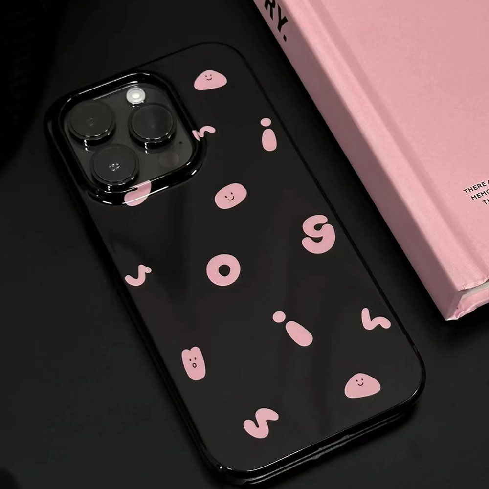 [Lemon] เคสโทรศัพท์มือถือ ลายตัวอักษร สีดํามันวาว เรียบง่าย สําหรับ 14pro 14promax 13 13pro 13promax 11 12 12pro 12promax XR XSMAX 7P 8P