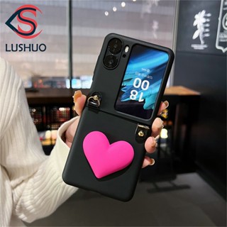 Lushuo เคสโทรศัพท์มือถือ PC ปิดด้านหลัง ลายหัวใจน่ารัก 3D พร้อมสายคล้อง และสายคล้อง สําหรับ OPPO Find N2 findn2