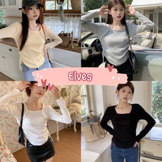 Elves✨พร้อมส่ง✨ เสื้อไหมพรมแขนยาว ดีเทลสายรูดด้านข้าง น่ารักใส่สบายๆ ~C592~