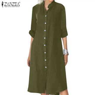 ZANZEA Women Europe Vintage Fashion Long-sleeved Button Up Daily Midi Shirtdress