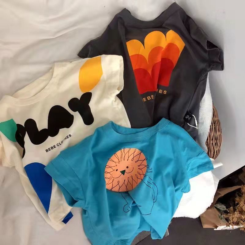 เสื้อยืดแขนสั้น ผ้าฝ้าย ทรงหลวม ลายการ์ตูนน่ารัก สไตล์เรโทร สําหรับเด็กผู้ชาย และเด็กผู้หญิง ไซซ์ 1-6
