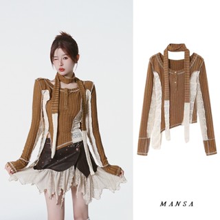 MANSA Y2K knitted shirt+skirt เสื้อไหมพรม+กระโปรงY2K เชิ้ตผู้หญิง