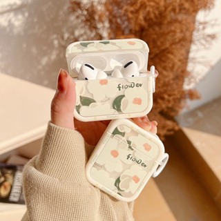 เคสป้องกันหูฟัง แบบนิ่ม ลายดอกไม้สีขาว พร้อมพวงกุญแจ สําหรับ Apple AirPods Pro 2 3 2