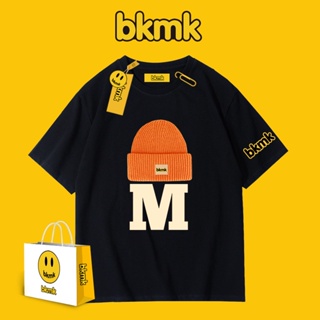 Bkmk เสื้อยืดคอกลม แขนสั้น ผ้าฝ้าย ทรงหลวม ขนาดใหญ่ สีขาว แฟชั่นฤดูร้อน สําหรับผู้ชาย คู่รัก