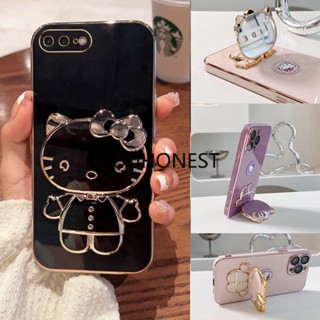 เคสไอโฟน For iPhone 7 Plus เคส iPhone 12 Pro Max Casing iPhone 13 Mini Cover iPhone 8 plus Cases iPhone SE Case iPhone XR Cute Anime Cartoon Vanity Mirror Hello Kitty Holder Phone Case With Metal Sheet TK โทรศัพท์มือถือ