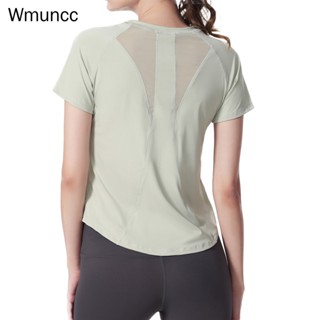 Wmuncc เสื้อยืด แขนสั้น ผ้าตาข่าย ระบายอากาศ แบบบาง เหมาะกับใส่เล่นโยคะ วิ่ง เล่นกีฬา สําหรับผู้หญิง