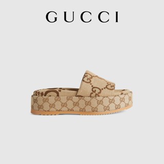 Gucci GUCCI ใหม่ รองเท้าแพลตฟอร์ม ส้นหนา กันน้ํา ลาย G คู่ สําหรับผู้หญิง