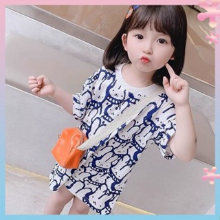 Cotton childrens baby girl childrens 2023 Summer new cartoon tie-dye quick-drying breathable mid-length T-shirt skirt