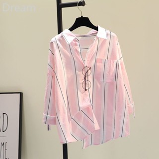 Korean style cotton striped long sleeve shirt