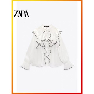 Zara ใหม่ เสื้อเชิ้ต แบบโปร่งแสง ตกแต่งเลเยอร์ สําหรับผู้หญิง 1971063 250