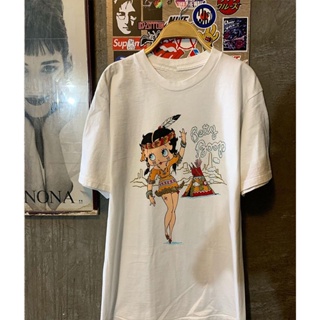 เสื้อยืดแขนสั้น ผ้าฝ้าย พิมพ์ลายการ์ตูน Miss Betty boop สไตล์อินเดีย สําหรับผู้ชาย และผู้หญิง