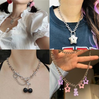 1 Pcs Stainless steel chain star lock necklace personality street fashion jumpy print love hip hop choker collar necklace