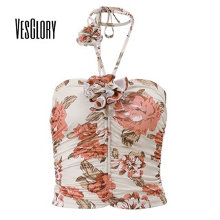 Vesglory เสื้อกล้าม คอยู โรแมนติก โรแมนติก โรส คอเข้ารูป แฟชั่นสําหรับผู้หญิง