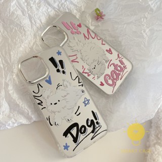 For เคสไอโฟน 14 Pro Max [Dog Cat Mirror Plating] เคส Phone Case For iPhone 14 Pro Max Plus 13 12 Mini 11 For เคสไอโฟน11 Ins Korean Style Retro Classic Couple Shockproof Protective TPU Cover Shell