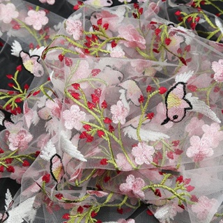 【Multiple pieces do not cut】135*50CM Flowers Birds Embroidered Cloth Mesh Embroidery Fabric Material