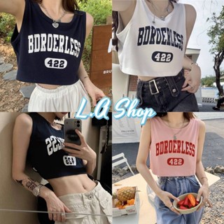 L.A Shop พร้อมส่ง เสื้อกล้ามไหมพรมครอปสั้น ใส่สบายปลายปล่อย ดีเทลสกีนตัวอักษร "58085"