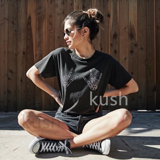 kushท่าทางร็อคลวดลายเสื้อยืดคอกลมแขนสั้นผ้าฝ้าย 100% แนวโน้มแฟชั่นสำหรับผู้ใหญ่TA27_01