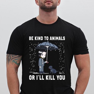 Wp46 【พร้อมส่ง】John Wick Be Kind To Animal or I&amp;#39;ll Kill You เสื้อยืด พิมพ์ลายตัวอักษร สีดํา สไตล์ฮาราจูกุ แนวสตรีท ข