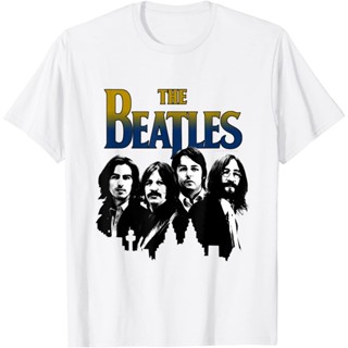 เสื้อยืดแขนสั้นThe Beatles Adult T-Shirt black and white skyline T-ShirtS-5XL