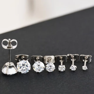 💞ต่างหู CZ กลม ก้านสแตนเลส เหมาะสำหรับคนแพ้ง่าย (ราคา 1 คู่)