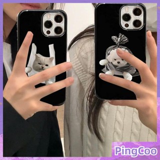 PingCoo - Candy Case For iPhone 14 13 12 11 Plus Pro Max XR TPU Soft Glossy Black Case Cute Cartoon Dog and Cat Camera Protection Shockproof Back Cover