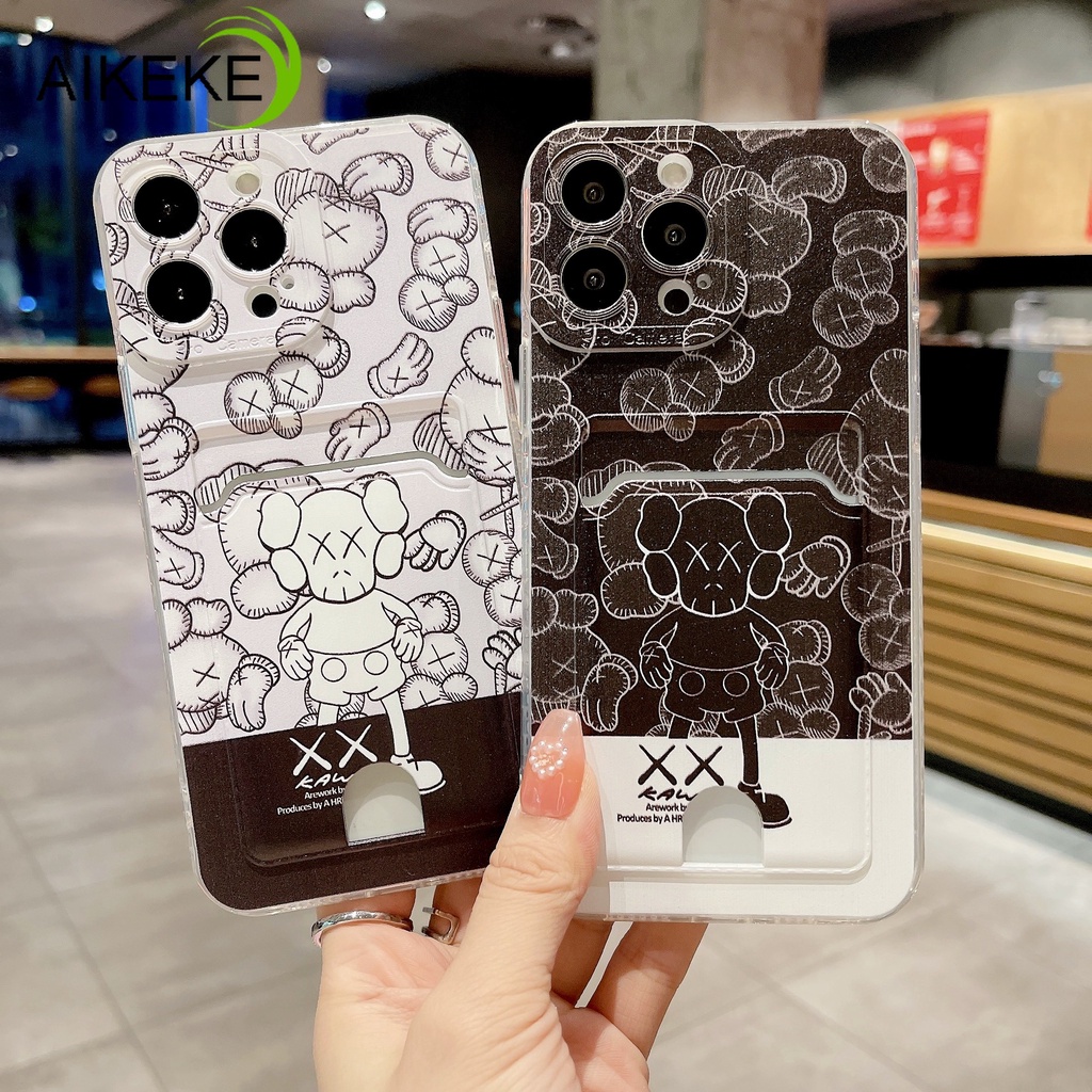 เคสโทรศัพท์มือถือ แบบนิ่ม ลายหมี Kaws พร้อมช่องใส่บัตร สําหรับ iphone 14 13 12 11 Pro Xs Max XR X 8 7 6 6S 14 Plus 13 12 Mini SE 2020 2022