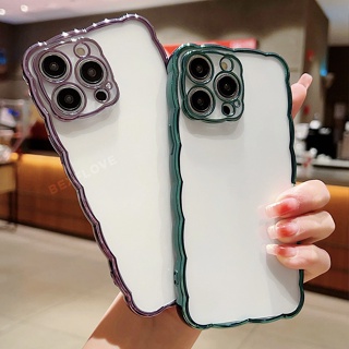 เคสโทรศัพท์มือถือแบบนิ่ม ใส กันกระแทก กันรอยกล้อง ลายคลื่น หรูหรา สําหรับ IPhone 11 12 13 14 Pro Max Plus 7 8 Plus X XS Max Xr SE 2020 7Plus 8Plus 11pro