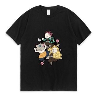 Demon Slater Chibis T Shirt Men Anime Demon Slayer Cartoon Print Unisex Streetwear Flow Comfortable Tees Male_03