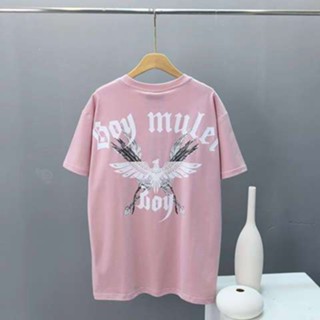 Boylondon เสื้อยืดลําลอง ผ้าฝ้าย แขนสั้น คอกลม พิมพ์ลายตัวอักษรนกอินทรีย์ ทรงหลวม สไตล์ยุโรป และอเมริกา สําหรับคู่รัก