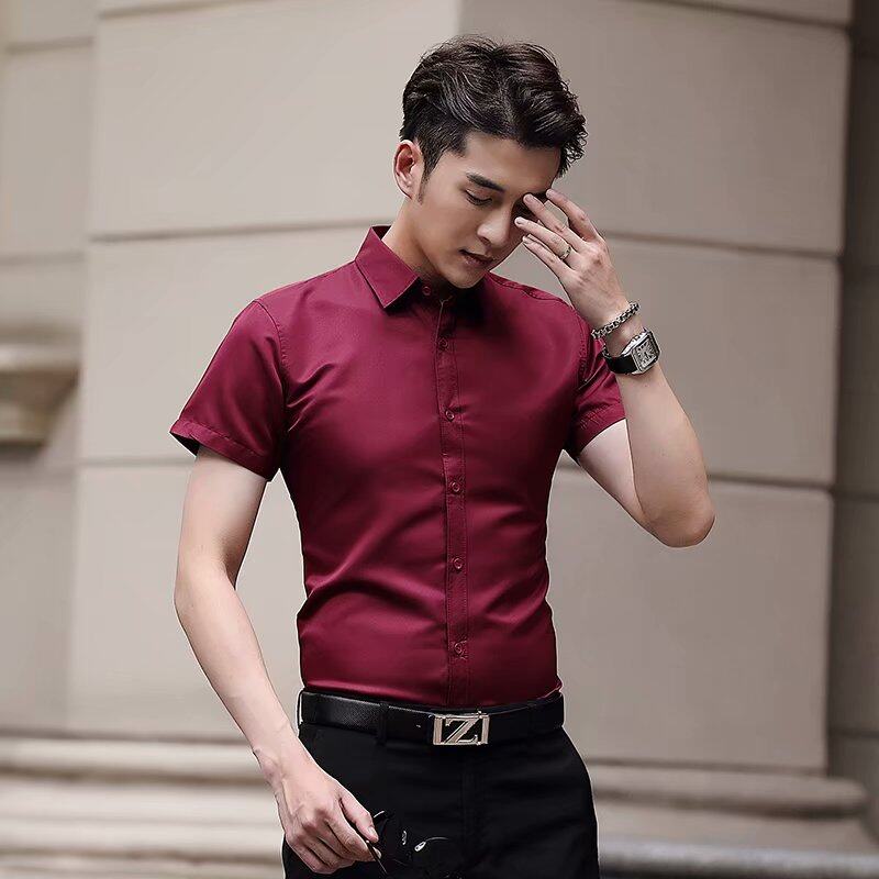 เสื้อเชิ้ตเกาหลี แขนสั้น สีพื้น ใส่สบาย ไม่ต้องรีด ระบายความร้อนได้ยอดเยี่ยมP9