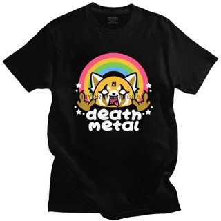 เสื้อยืดแขนสั้น ผ้าฝ้าย 100% พิมพ์ลายการ์ตูน Death Metal Aggretsuko Aggressive Retsuko ขนาดใหญ่ แฟชั่นคู่รัก สําหรับผู้ช