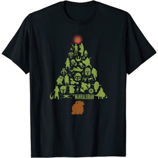 เสื้อยืดแขนสั้นเสื้อผ้าผชเสื้อยืด พิมพ์ลาย Star Wars The Mandalorian Holiday Christmas Tree สําหรับผู้ใหญ่S-5XL  4PR9S-5