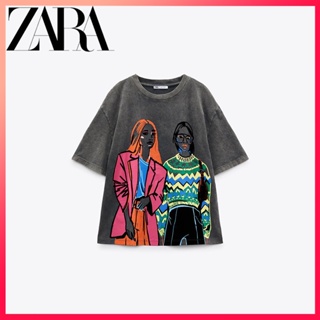 Zara ใหม่ เสื้อยืด พิมพ์ลาย เสื้อผ้าผู้หญิง