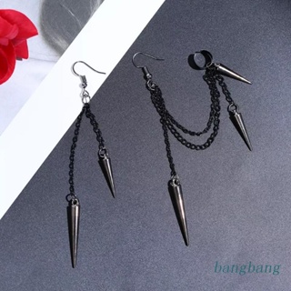 Bangb 2 Pieces Lightweight Long Tassel Rivets Chain Ear Cuff Black Punk Metal Dangle Earring for Women Girls Jewelry