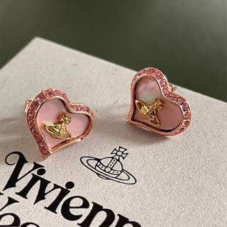 Pink Dropping Oil Sweet Cool Wind Peach Heart Earrings Western Empress Dowager Saturn Retro Love Earrings Temperament Earrings Female