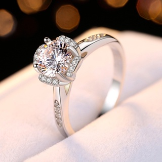 Moissanite แหวนหมั้น เงินแท้ 925 ประดับเพชร 6.50 มม. (น้ําหนัก 0.86CT 1.00CT)