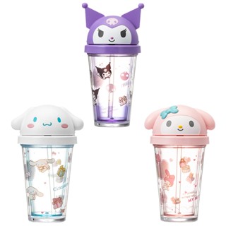 Sanrioed แก้วน้ําใส ลายการ์ตูนอนิเมะ My Melody Cinnamoroll Kuromi น่ารัก แบบพกพา 320 มล. พร้อมหลอดดูด