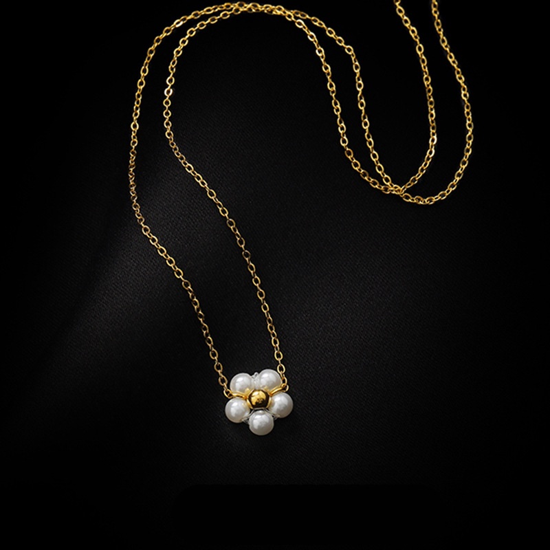 แฟชั่น All-Match Pearl ดอกไม้สร้อยคอหญิง Niche หรูหรา High-End Sense ชุบ 18 K Gold Handmade จี้ Clavicle Fine Chain