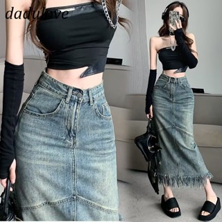 DaDulove💕 New Korean Version of Raw Edge Denim Skirt High Waist Small Crowd A Word Mid-length Skirt Bag Hip Skirt