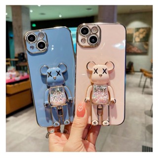 เคสชุบ TPU นิ่ม ขอบตรง พร้อมขาตั้งหมี สําหรับ Tecno Spark 8 7 6 Go 2022 6 5 Air Smart 6 5 4 6 Plus
