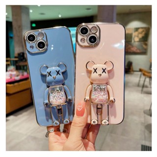 เคสโทรศัพท์มือถือ TPU นิ่ม ขอบตรง พร้อมขาตั้งหมี สําหรับ Vivo Y19 Y17 Y50 X60 Pro Plus Y7S S1 V15 Pro V5