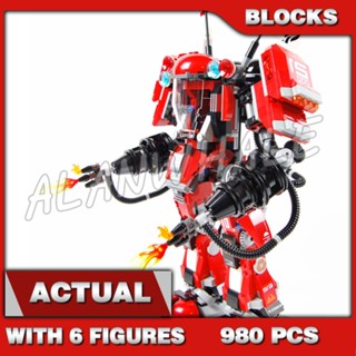 980 ชิ้น Ninjago New Fire Mech ยุทธการต่อสู้แมคใหม่ หุ่นยนต์สีแดงใหญ่ ไฟไหม้ 10720 ของเล่นบล็อกสมุดเก็บตัวต่อกัน ที่เข้ากันได้กับโมเดลก้อนอิฐ 70615