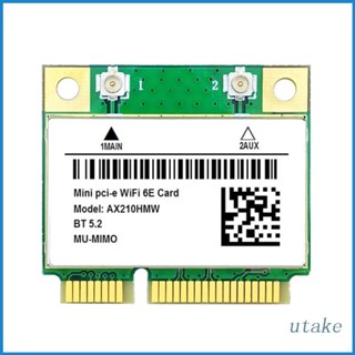 Utakee อะแดปเตอร์การ์ด WiFi6E AX210HMW Mini PCI-E Wifi บลูทูธ 5.2 สําหรับ Intel AX210 Card AX210