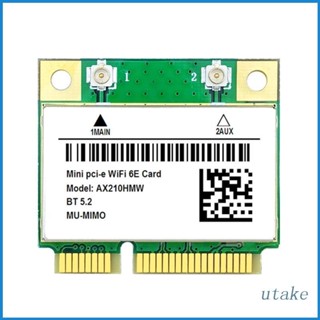 Utakee อะแดปเตอร์การ์ด WiFi6E AX210HMW Mini PCI-E Wifi บลูทูธ 5.2 สําหรับ Intel AX210 Card AX210