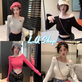 L.A Shop พร้อมส่ง  เสื้อเปิดไหล่ไหมพรม แขนยาว ดีเทลขอบขาดๆเก๋ ผ้านิ่ม "M3709"