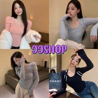 JJ shop 💜พร้อมส่ง เสื้อแขนยาว ไหมพรมสายด้านหน้า ใส่ได้ทั้ง 2 ลุคตามใจชอบ "C595"